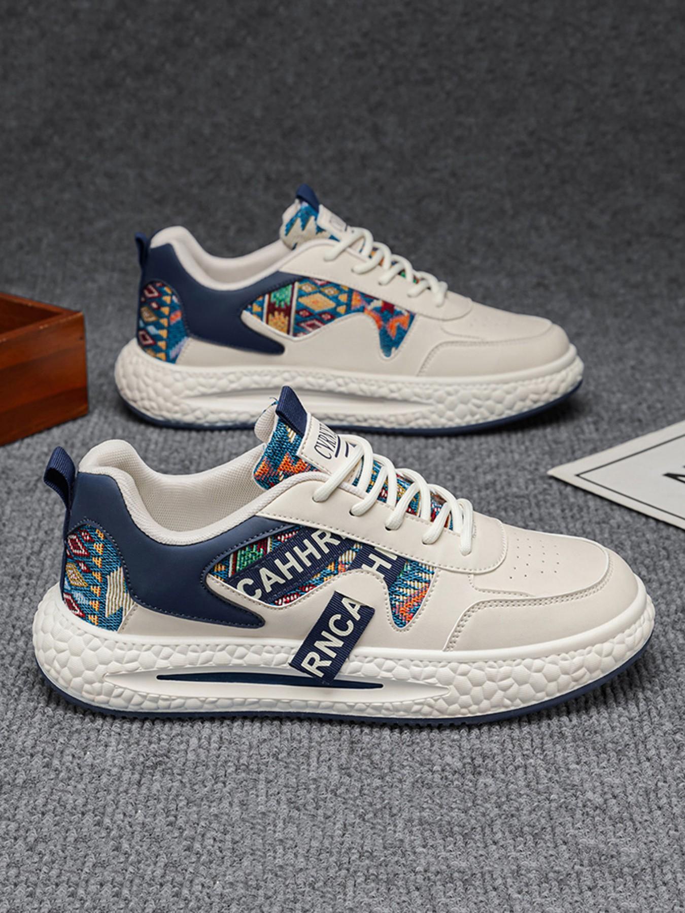 Men's Ethnic Style Letter Webbing Thick Sole Casual Sports Shoes, Soft Breathable Trendy Board Sneakers, Sizes 39-44, Spring Summer 2026