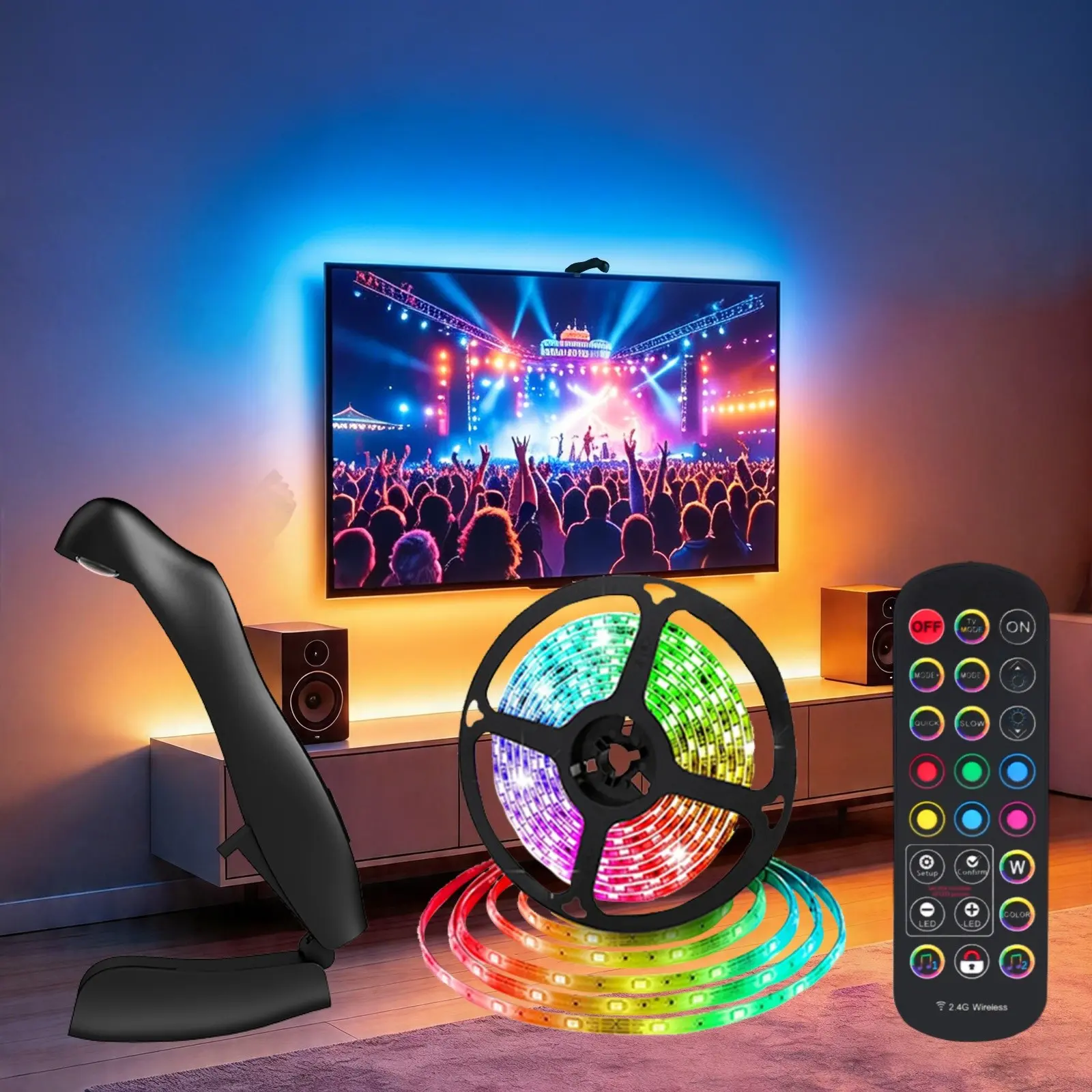 Upgrade 13.1ft Gaming Light, TV Background LED Strip, USB LED Band, Color Sync, Ar Sensor, Smart Chip, Wireless Remote, APP Control, Christmas Decor