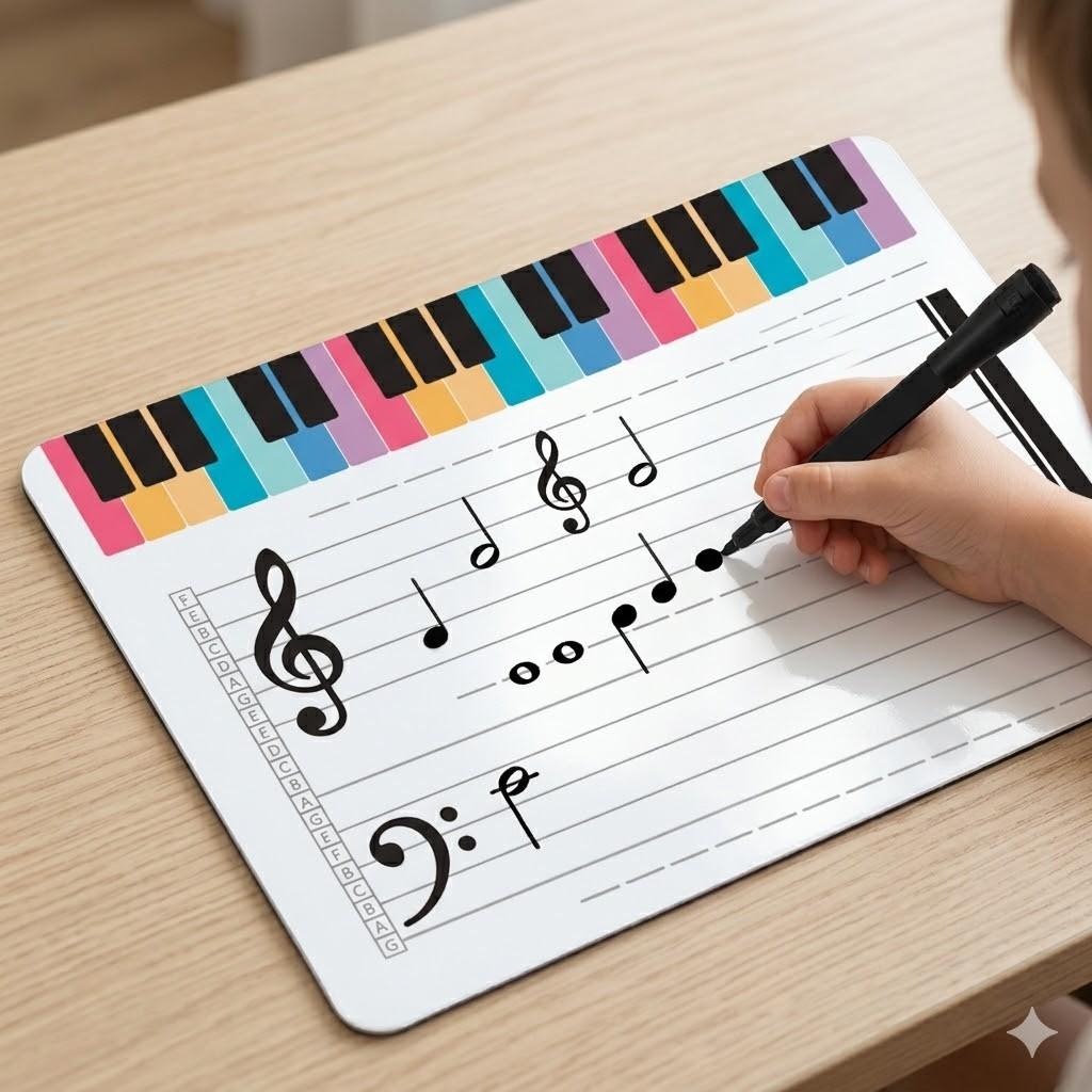【Mum-Approved School Kit	】20-Piece Classroom Set, Soft Dual-Sided Music Staff Dry Erase Board, Smooth Surface, Reusable, Ideal for Music Composition, 28.5x21cm