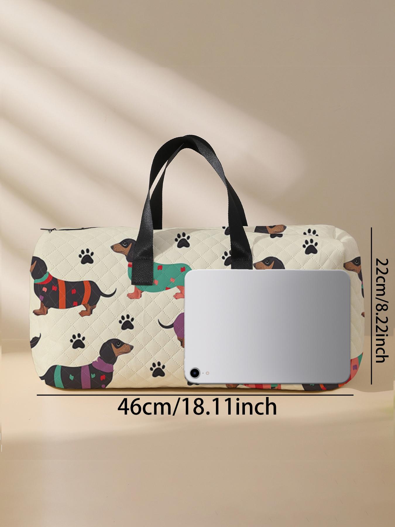 Cute  Quilted Dog Pattern Duffle Bag, Large Capacity Travel Bag, Portable Overnight Bag with Shoe Storage, Fashionable Travel Bag for Women & Men, Travel Duffel Bag