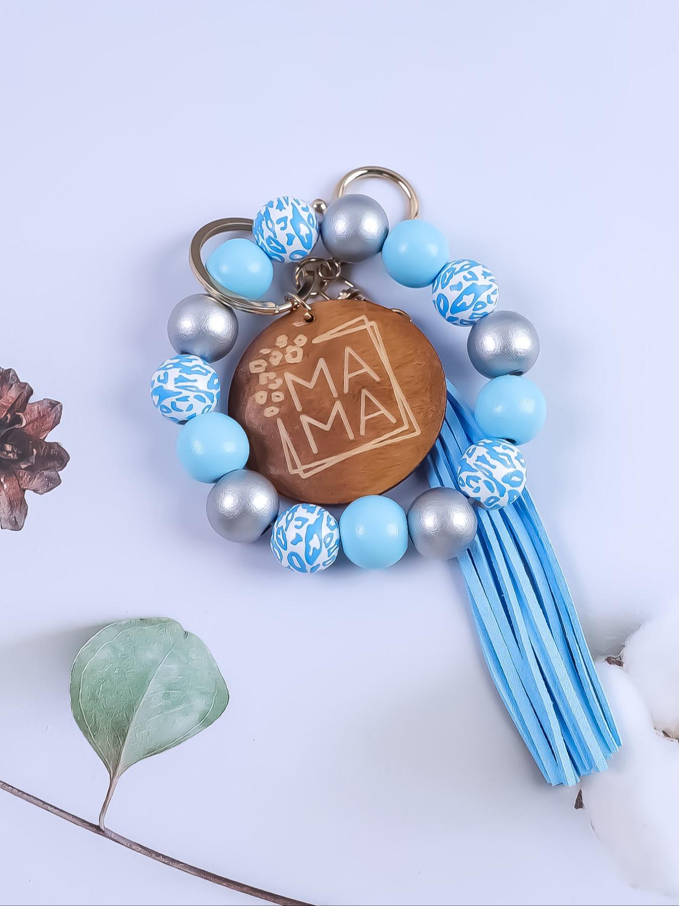 Unisex Colorblock Beaded & Tassel Decor Keychain, Boho Style Wristlet Keychain for Women & Men, Cute Accessories for Birthday Gift, Beaded Wristlet Keychain