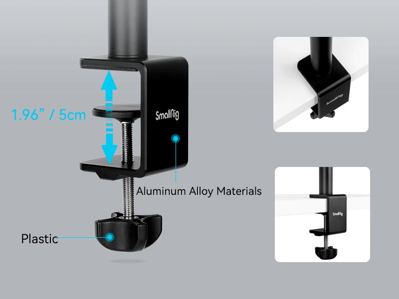 SmallRig Camera Desk Mount Table Stand with Magic Arm and 1/4" Ball Head, 13"-35.4" Adjustable Light Stand, Tabletop C Clamp for DSLR Camera, Ring Light, Live Streaming, Photo Video Shooting - 3992