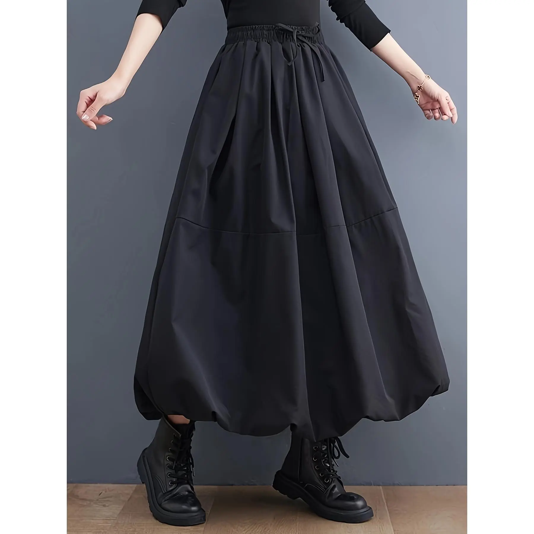 Loose Drawstring High-Waist Puff Skirt
