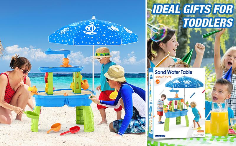 3-Tier Water Table for Toddlers,Summer Showers Splash Tower Water Table for Kids,Water Toys with Umbrella,Suit for Outdoor/Indoor Sensory Toys for Kids,Birthday Christmas Halloween Gift for Boys & Girls