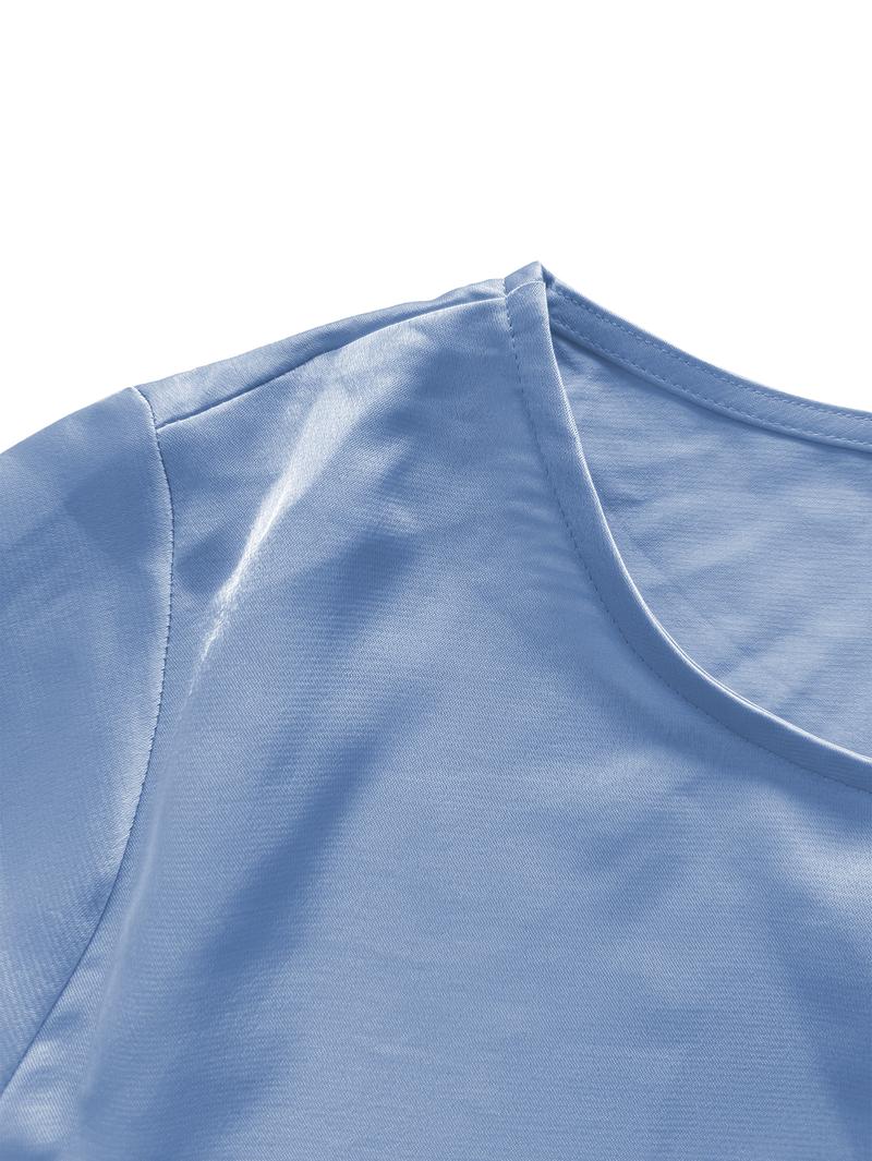 Joyfunear Women's Satin Silk Casual Summer Set Short Sleeve Hoodie with Loose Straight Pants Set Soft and Comfortable Home Clothes