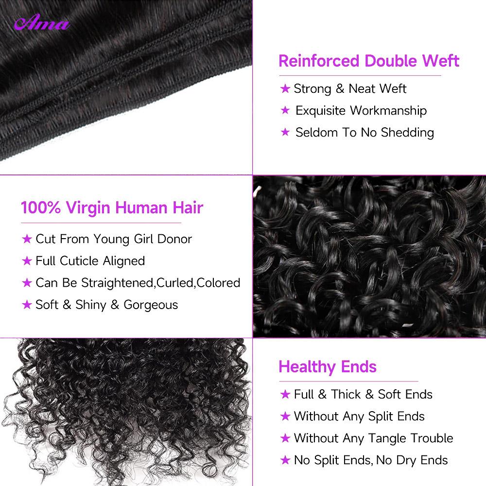 Kinky Curly Hair Bundles With Closure Virgin Human Hair Weave Bundles 10-28 Inches Natural Color Remy Hair Weave Extensions 100g/pc