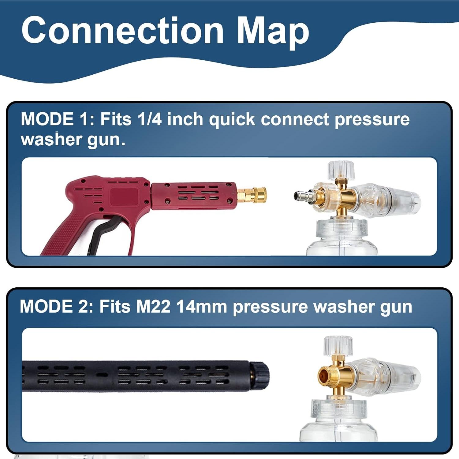 Foam Cannon for Pressure Washer, Snow Clear Foam Cannon for Car Wash, Stainless Steel Filter, Adjustable Nozzle with M22 and 1/4 Inch Quick Connect, Foam Sprayer