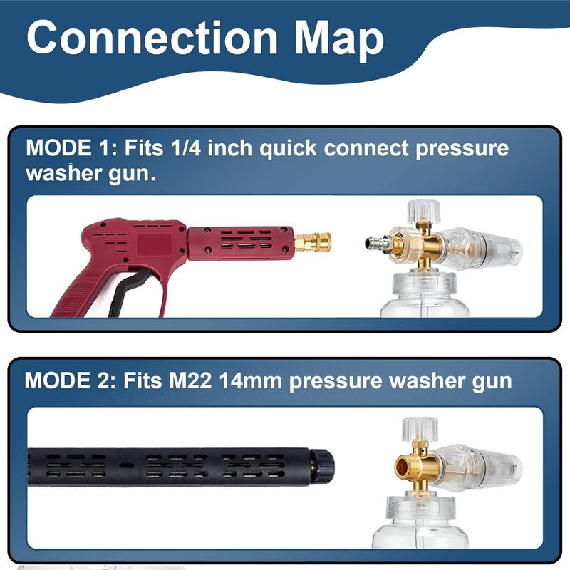 Foam Cannon for Pressure Washer, Snow Clear Foam Cannon for Car Wash, Stainless Steel Filter, Adjustable Nozzle with M22 and 1/4 Inch Quick Connect, Foam Sprayer