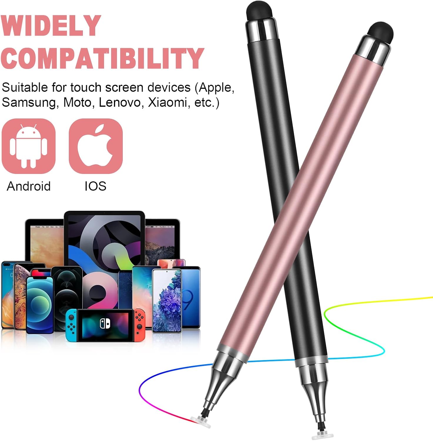 3-Pack Smooth Universal Stylus Pen Accessories for All Touchscreen Devices, 2-in-1 Precision Disc Tip Stylus Compatible with Android, iOS, Tablet, Smartphone – Perfect for Writing, Drawing