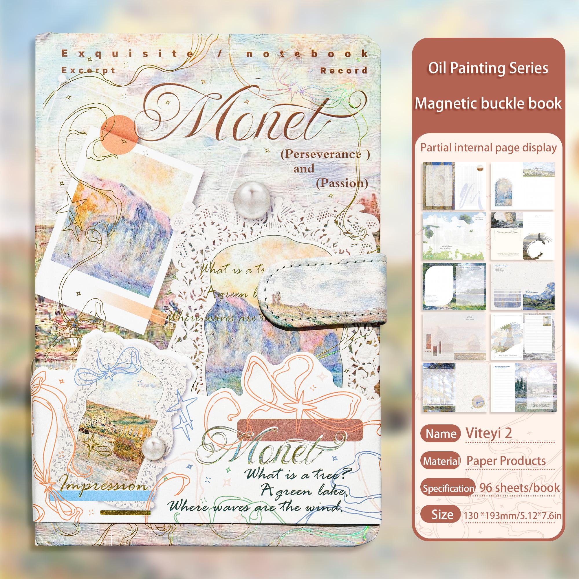 96-Page Oil Painting Style Gold Foil Magnetic Notebook, Vintage Art Journal, Premium Gold Foil Hardcover, Colorful Thickened Illustrations, Girl's Diary