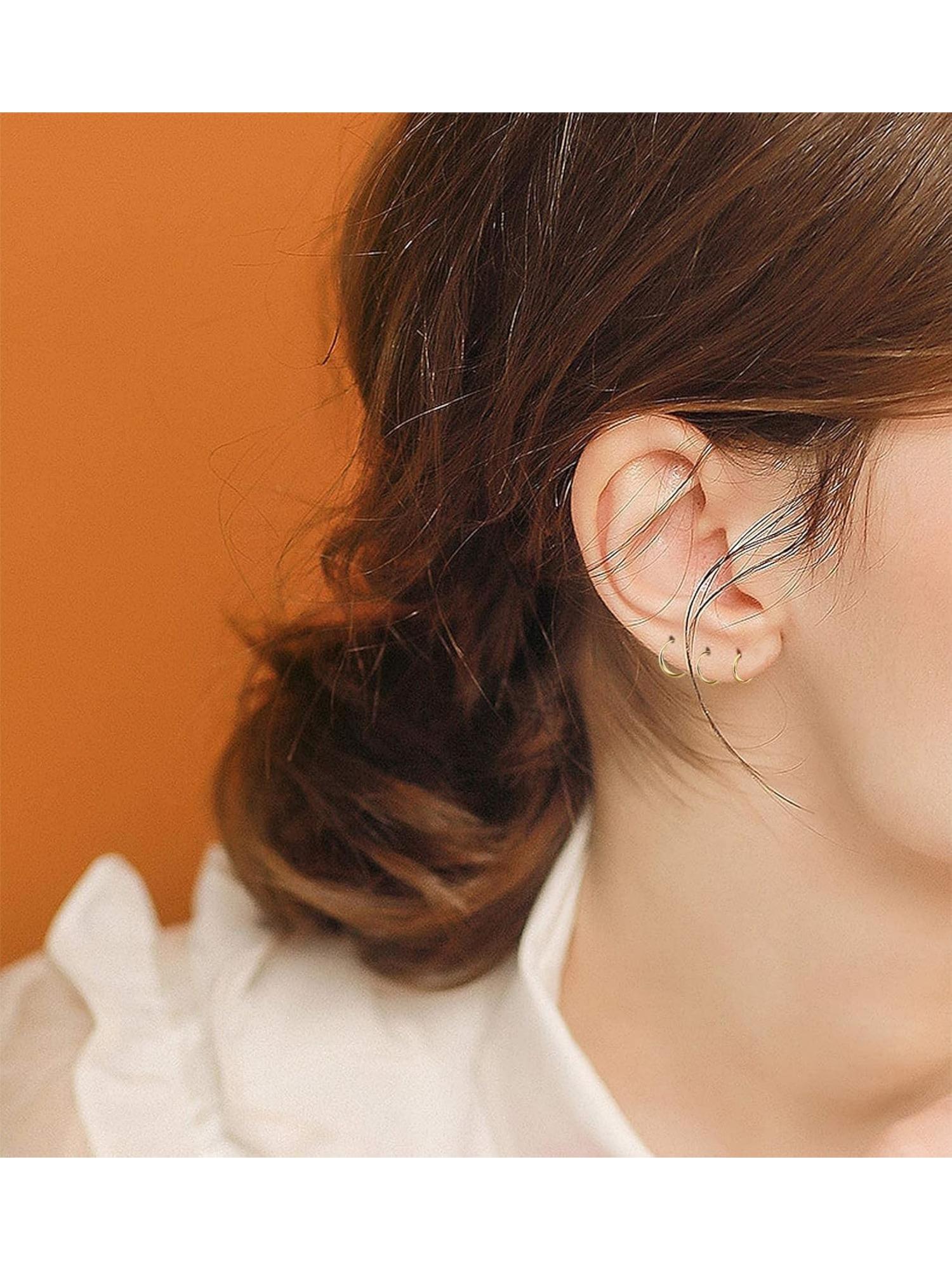 Buy 3 Holes Earrings, Sterling Silver Hoop Earring, Stud Earrings, Earrings Set for Women, Black CZ Earrings, Minimalist Earrings, Gift for Her Online in India