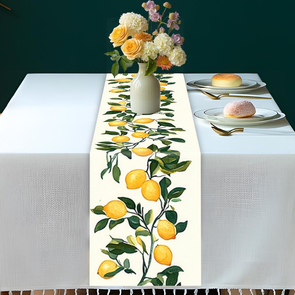 Lemon Tree Pattern Table Runner, Rectangular Tablecloth, Table Decoration Supplies for Home Kitchen Dining Room Party