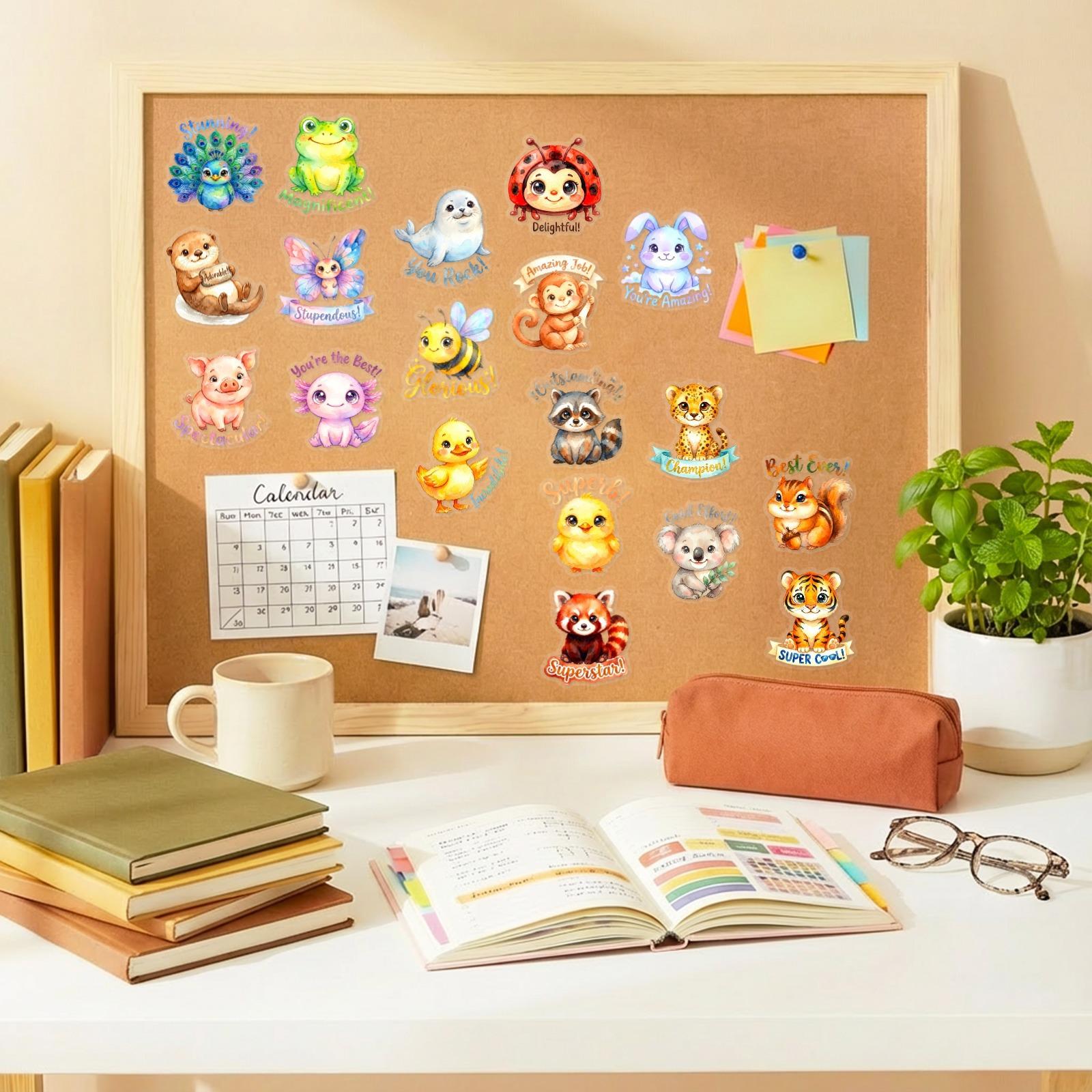 New 50 cute and adorable pet stickers  Inspirational slogan transparent PET sticker set, watercolor style children's reward decoration sticker