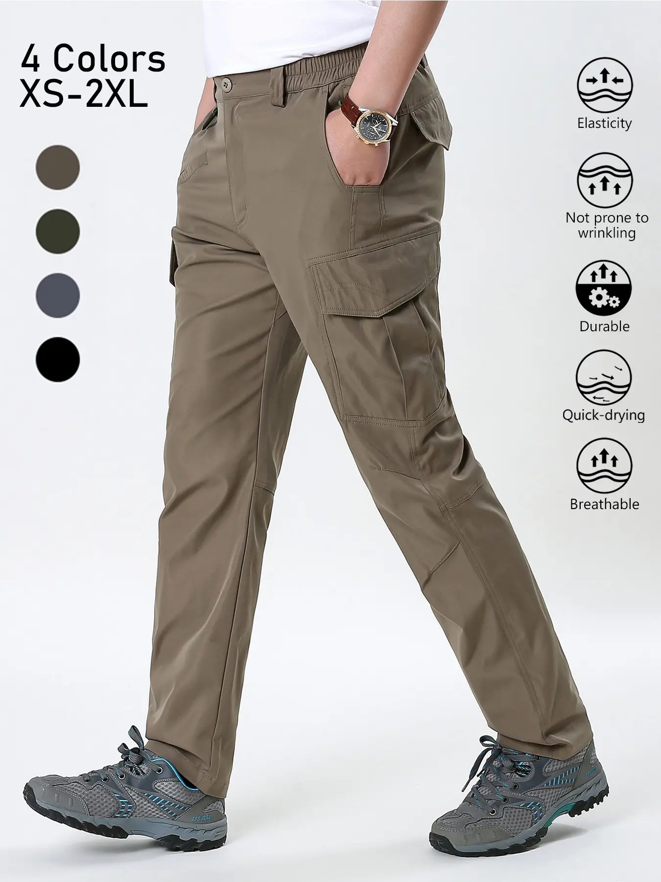 Men's Hiking Pants Quick Dry Lightweight Outdoor Cargo Pants Water Resistant Breathable Stretch Durable Wrinkle Free Work Pants Elastic Waist for Camping Fishing Trekking Travel Casual Golf Athletic Relaxed Fit Tactical Utility Softshell 4 Colors XS-2XL