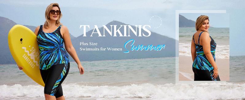 【12-28W】Hanna Nikole Plus Size Two-Piece Swimsuit Women's Sun Protection Knee-Length Swim Shorts Tummy Control Outdoor Swimsuit Tankinis Set Outdoorfun