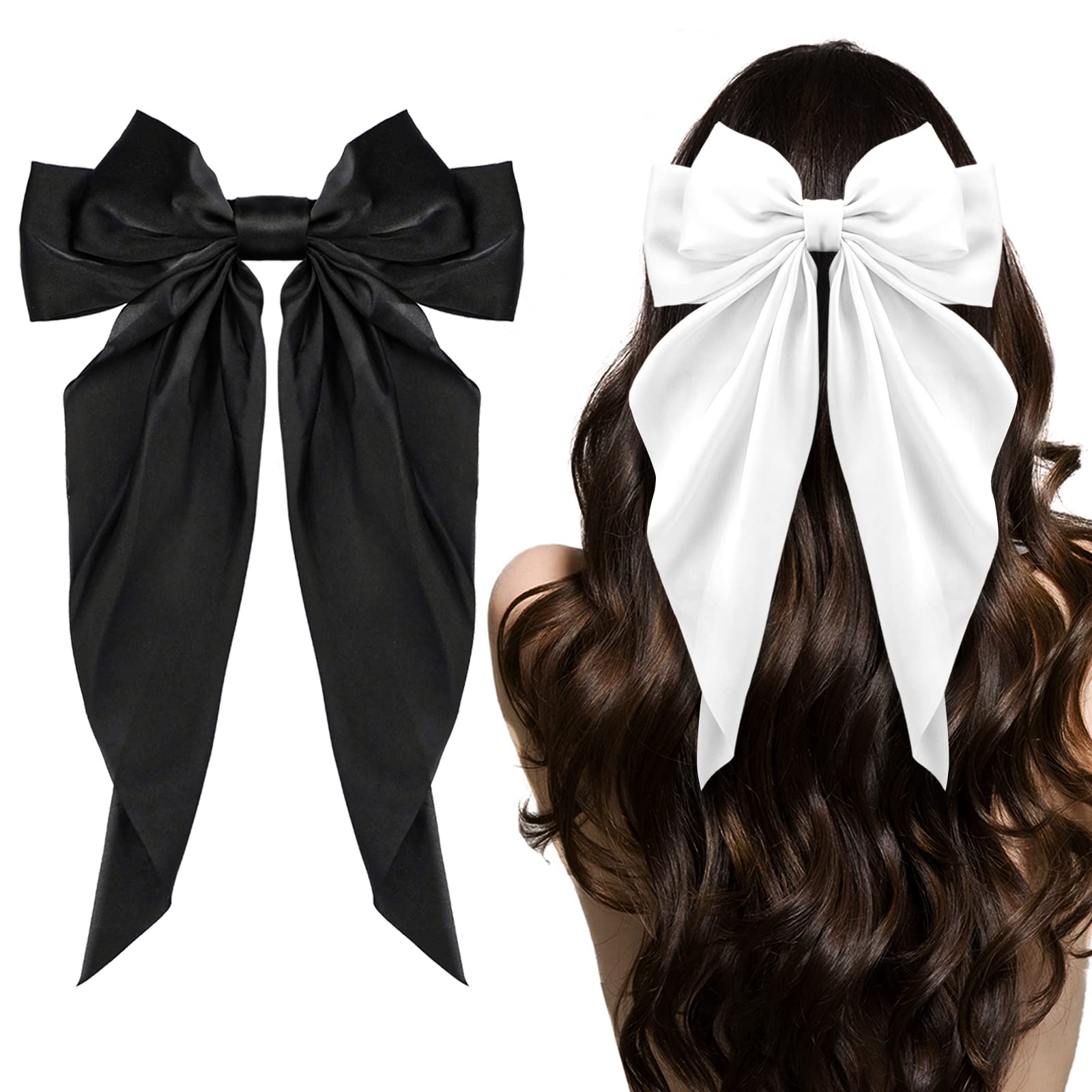 Big Bow Hair Accessories 2pcs - Long Tail French Satin Silky Barrettes for Women and Girls, Black, Burgundy, Red Bows for Birthday, Party, Show, hair clips Fashion Big Bow Hair Accessories 2pcs - Long Tail French Satin Silky Barrettes for Women and Girls, Black, Burgundy, Red Bows for Birthday, Party, Show, hair clips Fashion