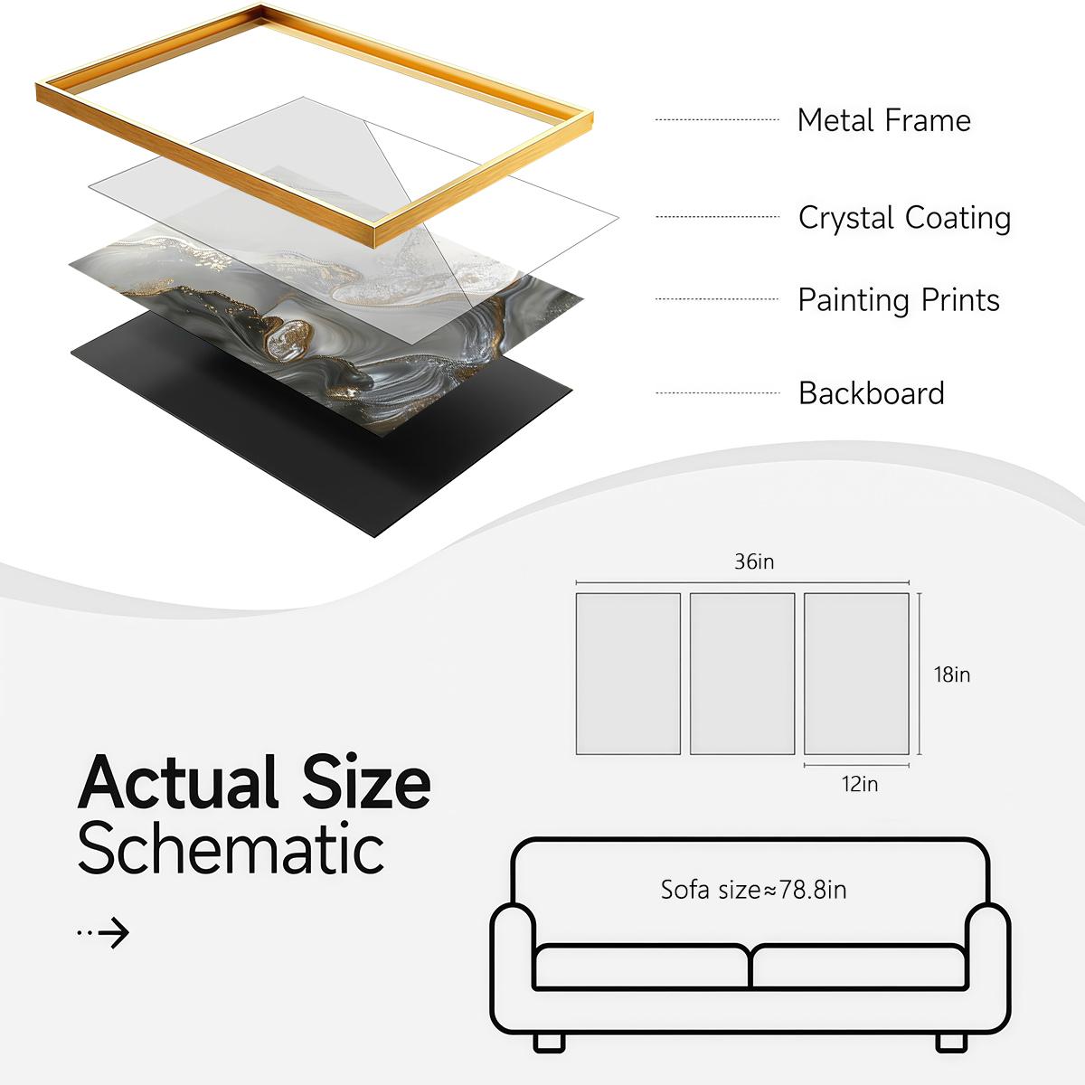 3 Counts Aluminum Alloy Framed Painting, Abstract Gray Gold Fluid Art Pictures, Home Decoration For Living Room, Bedroom, Office, Restaurant, Hallway Wall Decor, Odorless Print Artwork, Luxury Perfect Gift For Friends And Family