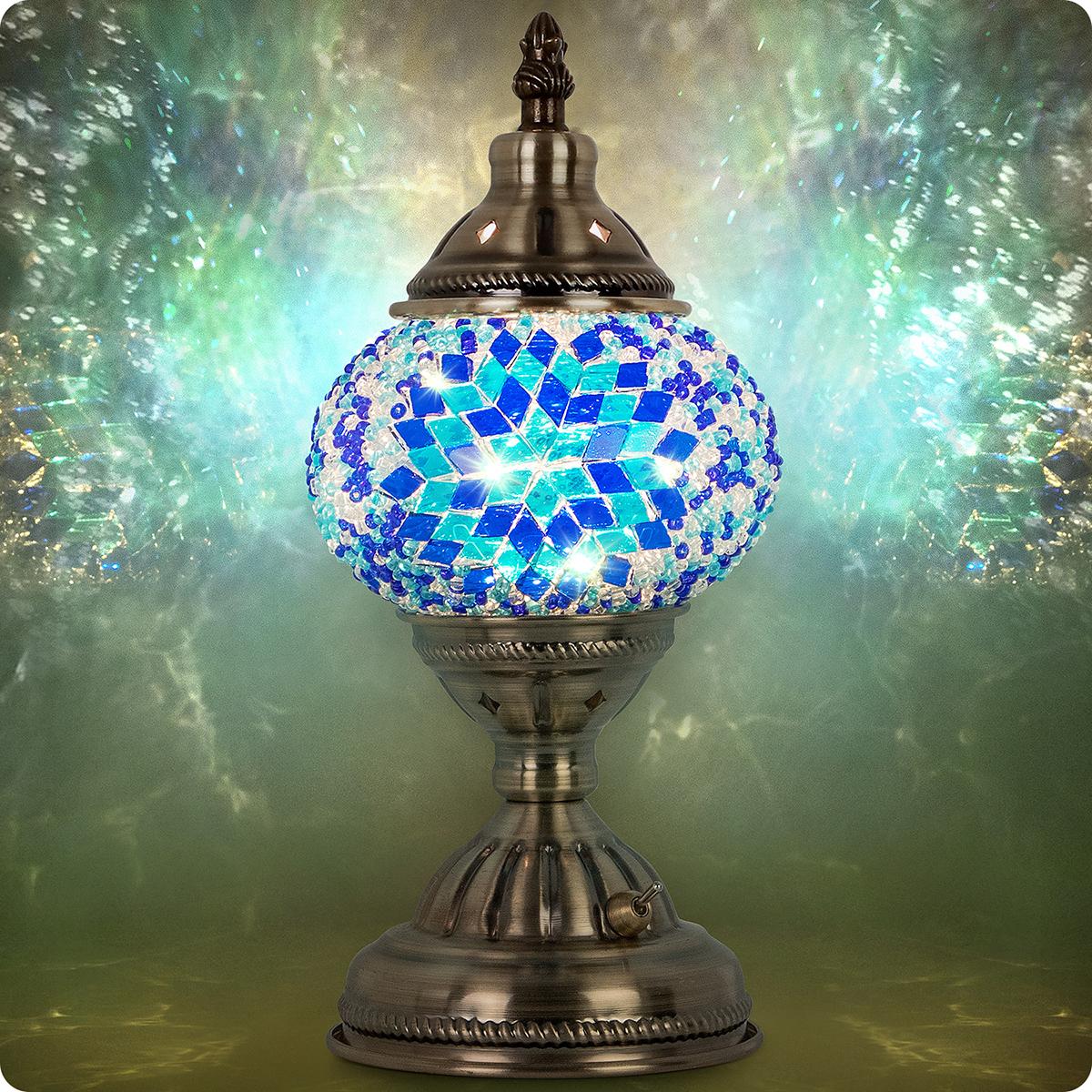 Yarra-Decor Handmade Turkish Moroccan Lamp - Tiffany Mosaic Glass with Bronze Base, Portable Bedside Lamp, Rechargeable Battery 2000mAh (LED Bulb Included) Lighting Christmas gifts Valentine's Day gifts