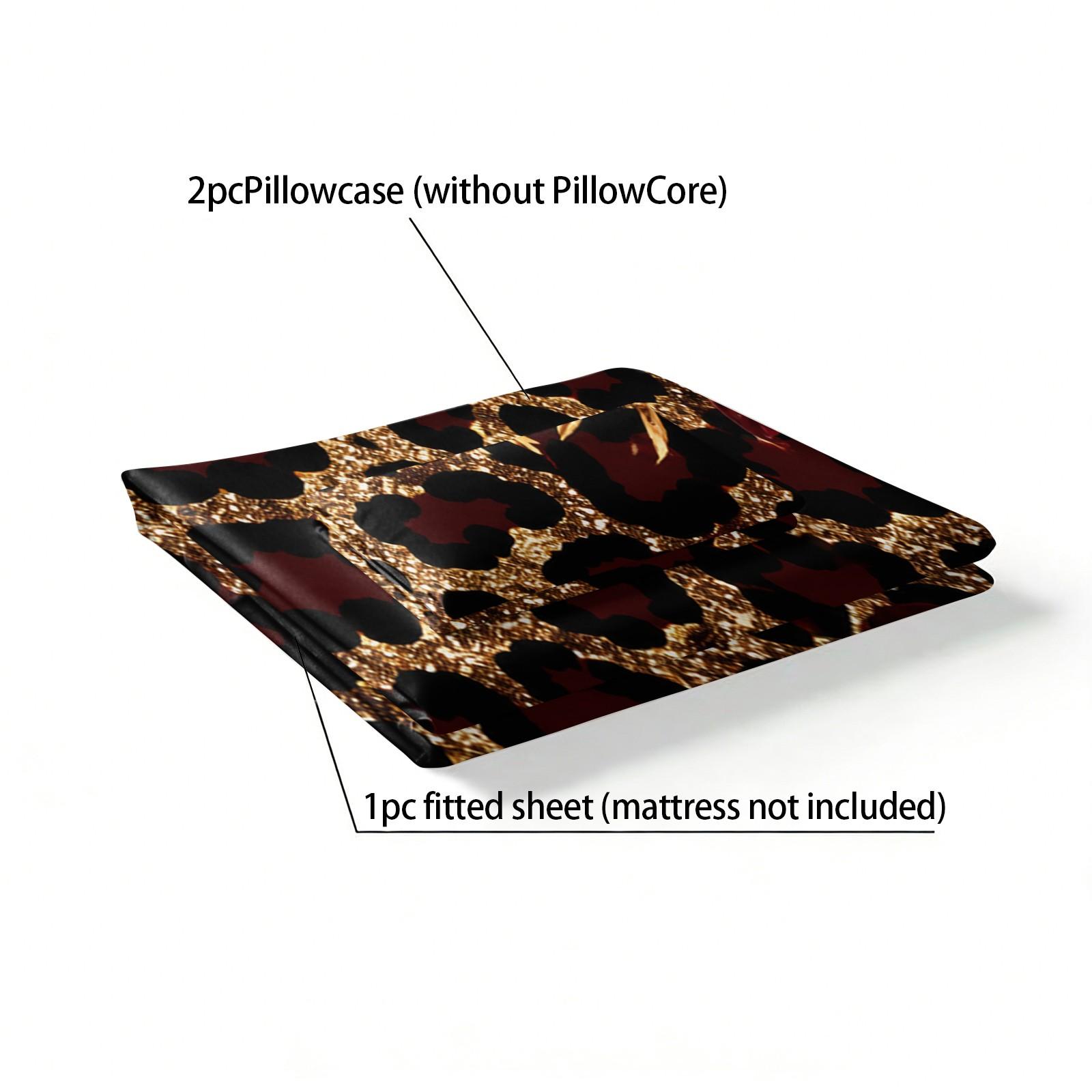 3-piece wine red gold leopard print lily flower printed bedding set, with 25cm deep pockets, including 1 bedspread and 2 pillowcases (without filling material), suitable as a holiday gift for friends, applicable for bedrooms, guest rooms, dormitories