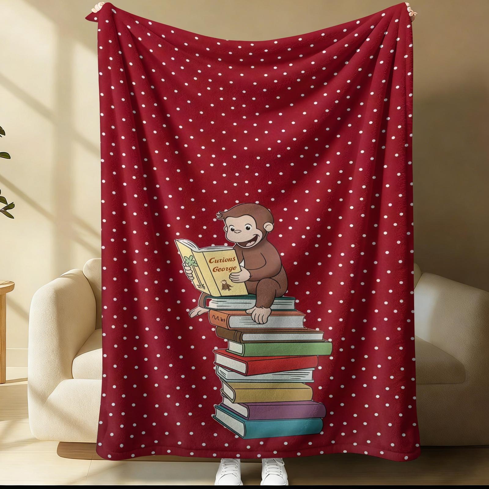 Curious George Lightweight Throw Blanket, Cute Cartoon Monkey Collage Summer Beach Nap Blanket, Soft Flannel Fleece Blanket for Office Couch Bed Travel, Ideal Gift for Curious George Fans Kids Teens Adults