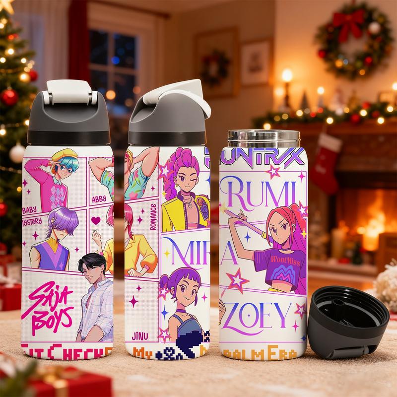 AuraCup 1pc 19/24/32oz Stainless Steel Insulated Tumbler, Insulated Travel Drinkware, KPop Demon Hunters, with Lid and Straw, Keep Hot 12H/Cold 24H, Great for School, Travel or Coffee, Gift for Teens or Pop Culture Fans, Valentine’s Day