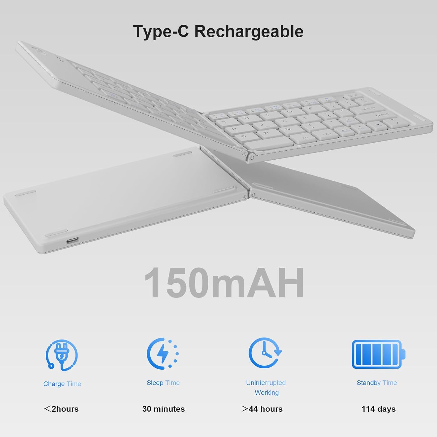Foldable Wireless Bluetooth Keyboard, Pocket-Sized Travel Folding Keyboard for iPad, iPhone, Smartphone, Tablet and Laptop