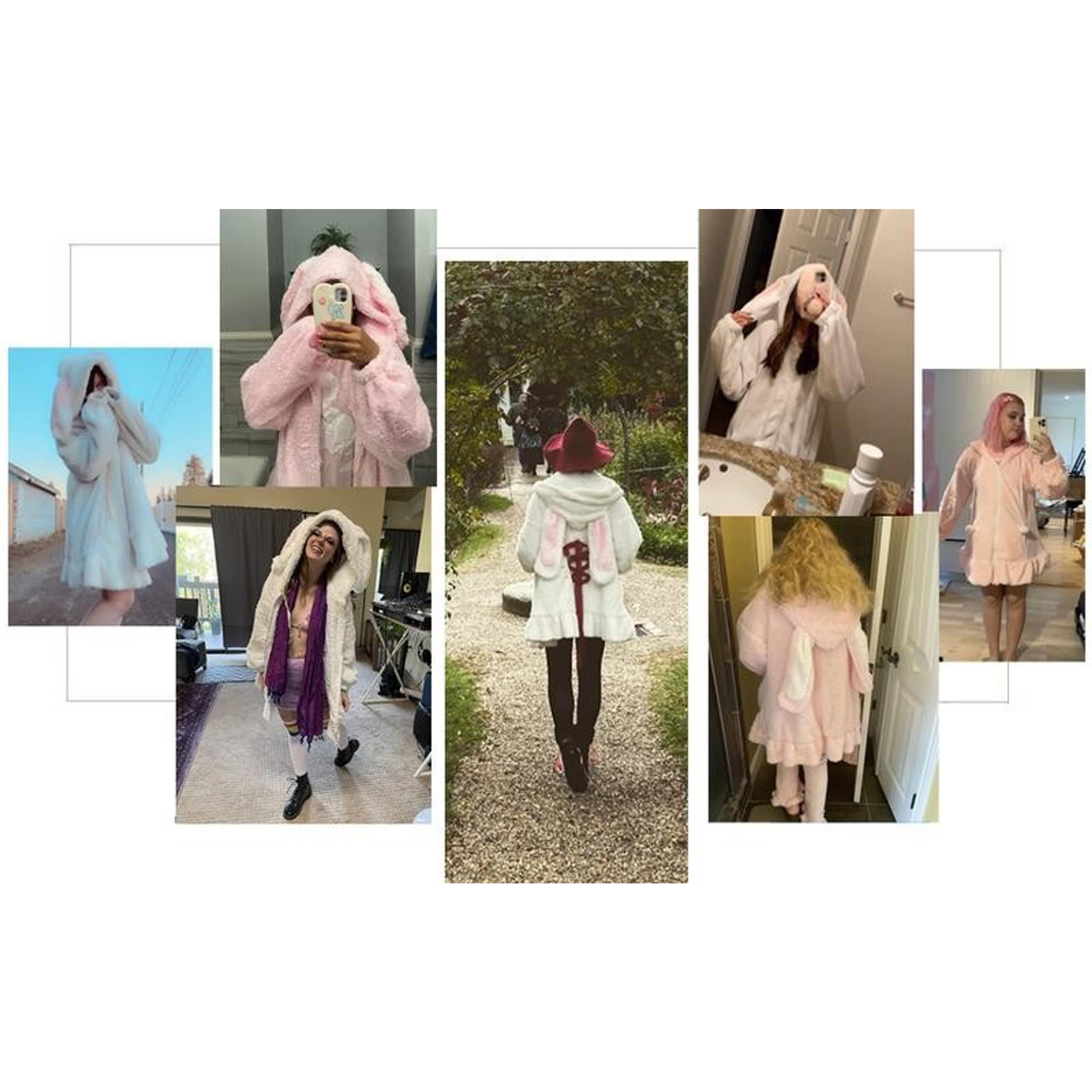 Anime Bunny Ear Hoodies For Women Sweet Lovely Fuzzy Fluffy Rabbit Sweater Tops Cosplay Jacket Coats Cute Kawaii Bunny Hoodie Jacket Coats for Women Fuzzy Fluffy Rabbit Hooded Sweatshirt Outwear