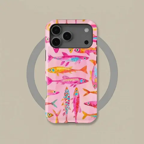 PORODO Magnetic Preppy Cartoon Fish & Flower Cute Waterproof iPhone Case - Pink Protector Cover Shell for iPhone 12/13/14/15/15 Plus/16/16e/16 Plus/17 Pro Max, Unisex Fashion Phone Accessories