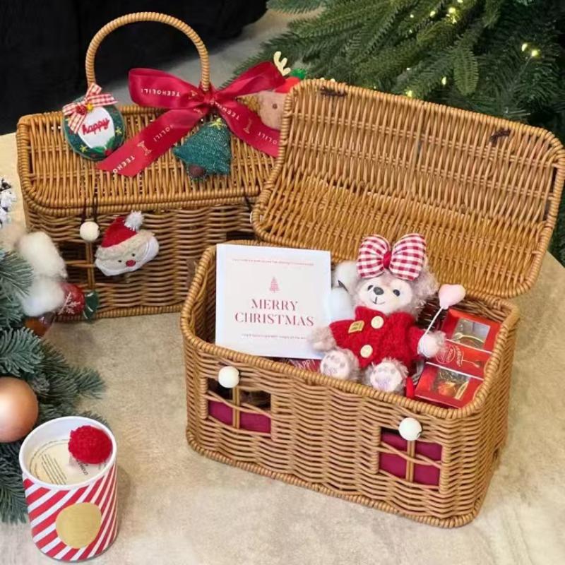 Christmas Creative Wicker Gift Box Packaging, Gift Basket, Baked Cookie Candy Snowflake Treats, Perfect Handmade Holiday Present