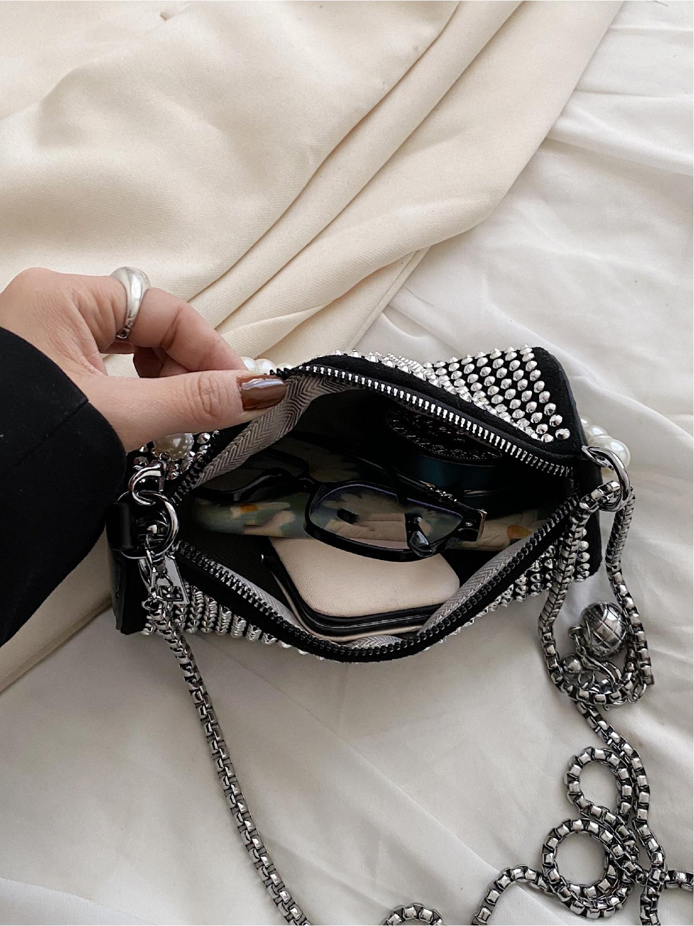 Elegant Rhinestone Design Handbag, Versatile Round Tube Bag, Simple Lady Shoulder Crossbody Bag, Stylish and Practical Accessory