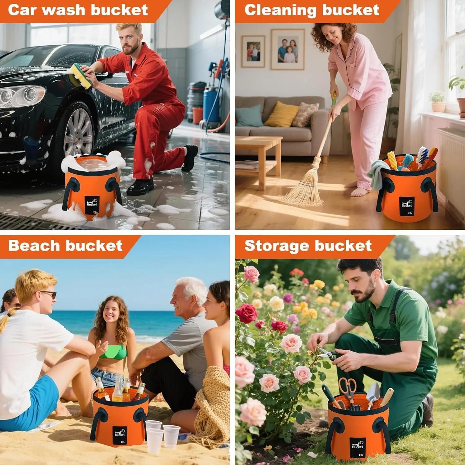 1PC 20L Folding Bucket, Portable Water Container with Reinforced Handles and Collapsible Design for Camping, Fishing, Car Washing and Gardening