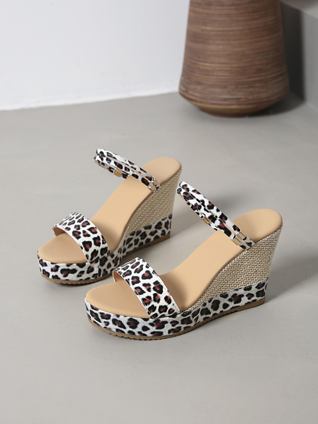 Women's Fashion Leopard Print Sandals, Casual PU Leather Slip-Ons, All-Over Print Design, Non-Slip Rubber Sole, Perfect for Beach & Daily Wear