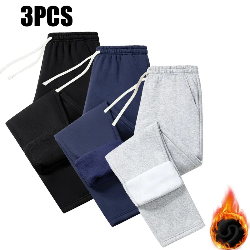 Men's Fleece Thermal Lined Sweatpants Oversize Drawstring Waist Casual Loose Pants for Fall Winter School Season Daily Wear Stylish Menswear