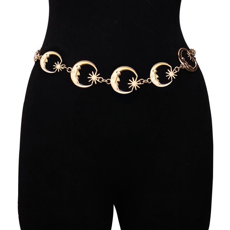 Chunky Multilayer Punk Gothic Moon Sun Waist Chain Metal Waist Belts for Women Dress Jewelry Body Chain Jewelry Цепочка На Талию