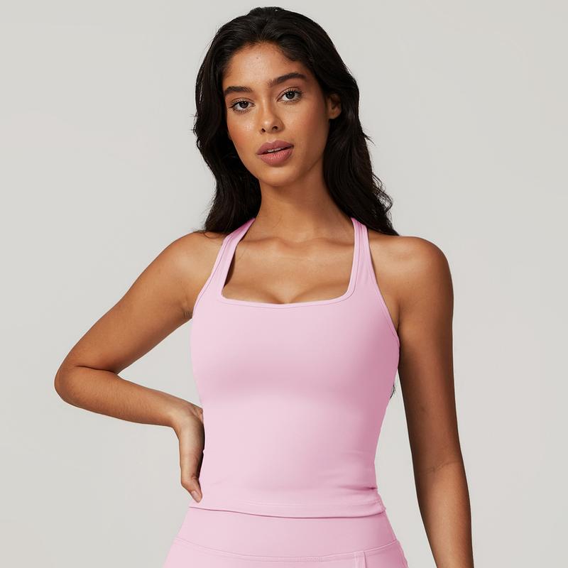 MASKERT Women's Square Neck Sleeveless Stretchy Tank Top Lightweight Casual Chic Comfortable Workout Gym Outfit