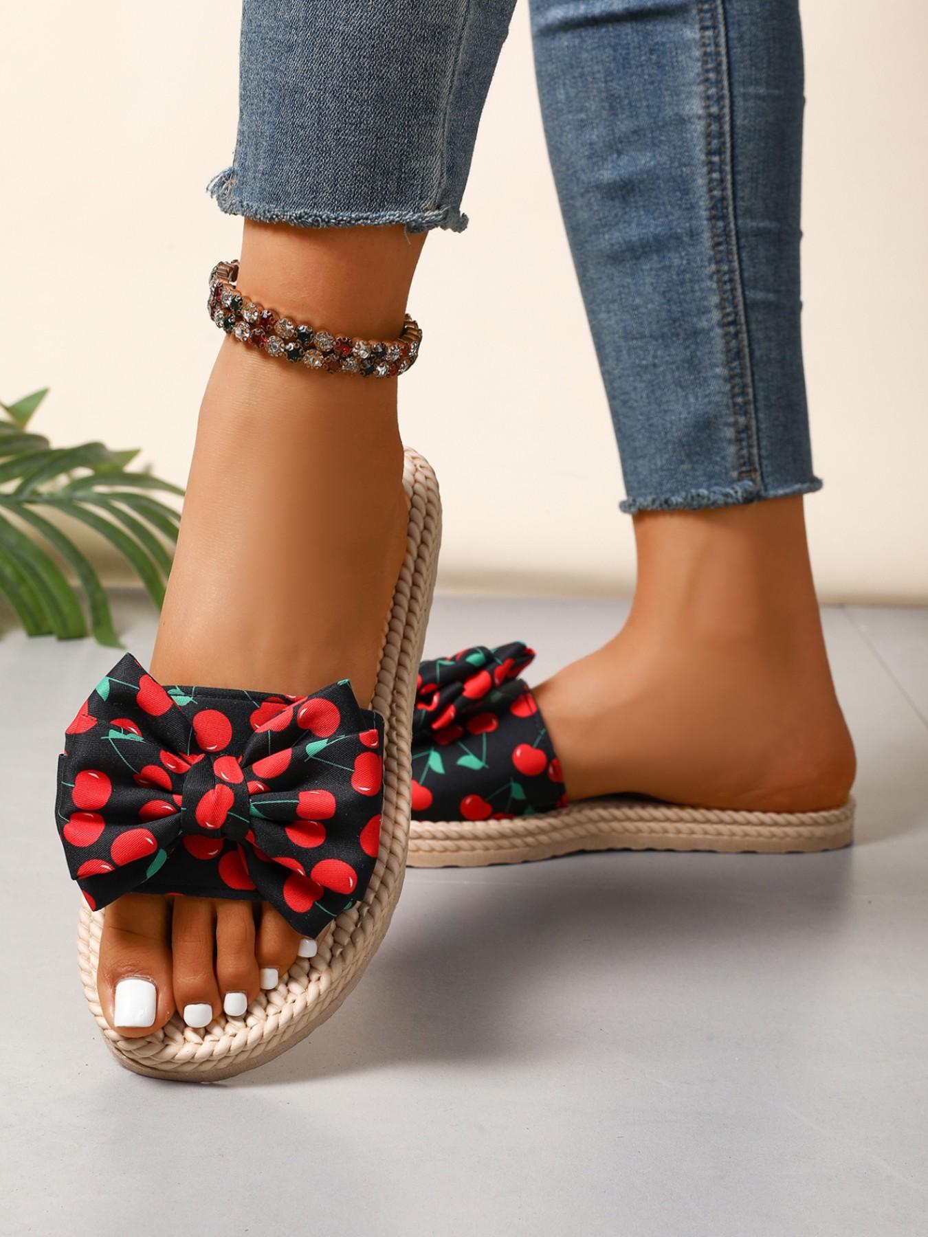 Women's Fashionable Bowknot Design Slides, Casual Comfortable Flat Slippers for Beach, All-match Slide Sandals for Daily Wear, Walking Shoes