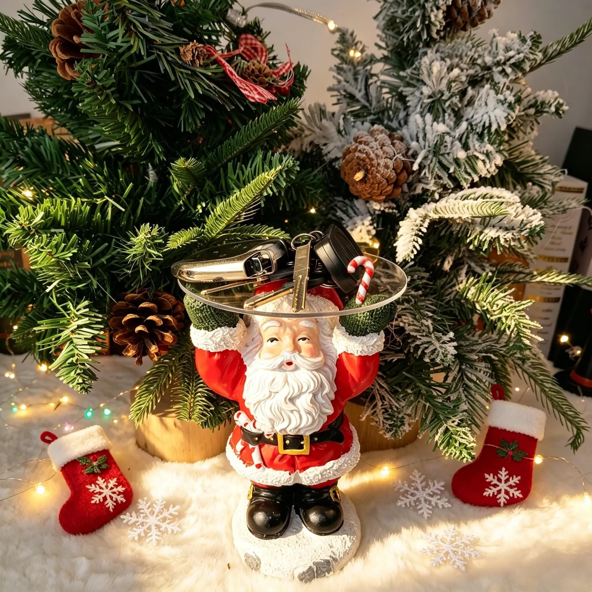 1 8.3-inch high Santa Claus transformation Hercules storage ornaments, lovely and creative Santa Claus tray sculpture, unique Santa statue, Christmas home living room coffee table decoration ornaments, Christmas gifts for friends and family, resin crafts