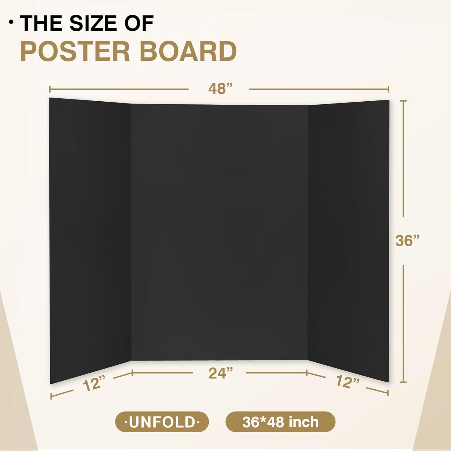 36" x 48" Large Trifold Poster Board, 2 Pack, Black Corrugated Project Boards for Science Fair, School Projects, Event Displays and Business Presentations