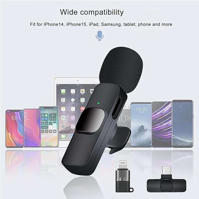 Professional Wireless Microphone for iPhone, iPad, Android Phone, Mini Microphone, Wireless Lapel Mic for Video Recording, Interview Podcast Vlog YouTube Tiktok for Content Creators