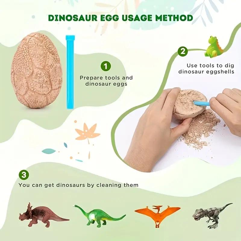 Dinosaur Fossil Dig Egg Set, 12 Unique Dinosaur Eggs with Cute Discoveries, Perfect Easter Party Supplies, Ideal Birthday Gift