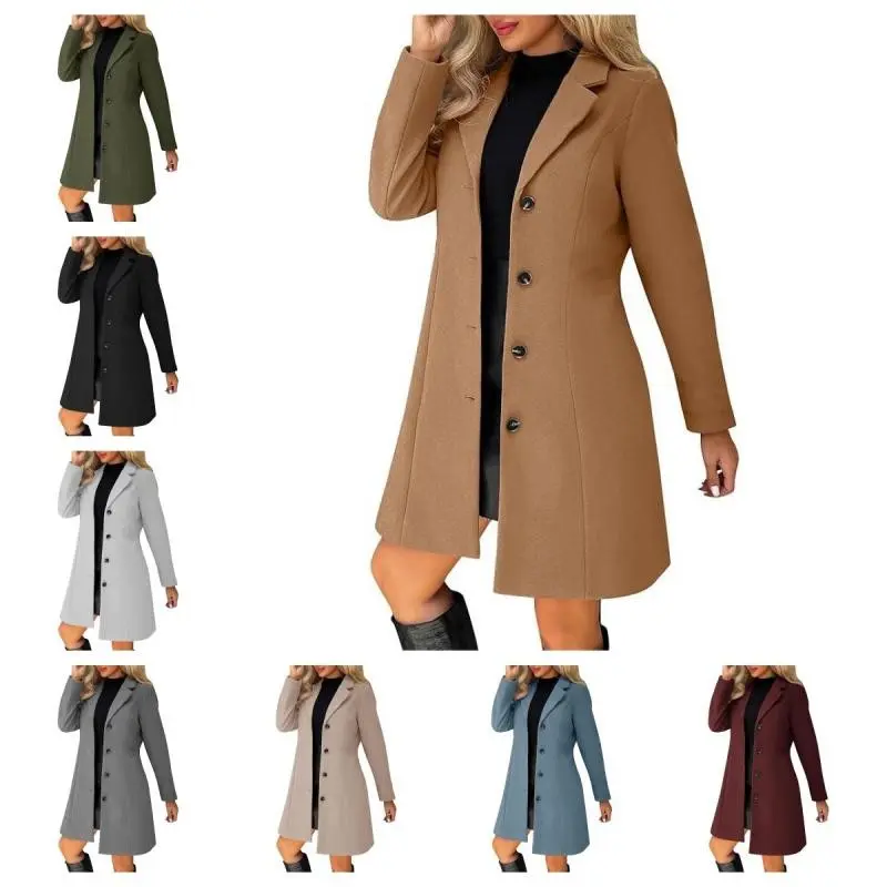 Wool Blend Thicken Pea Coats For Women Stand Collar Single Breasted Fashion A-Line Fall Winter Quilted Trench Coat Jackets