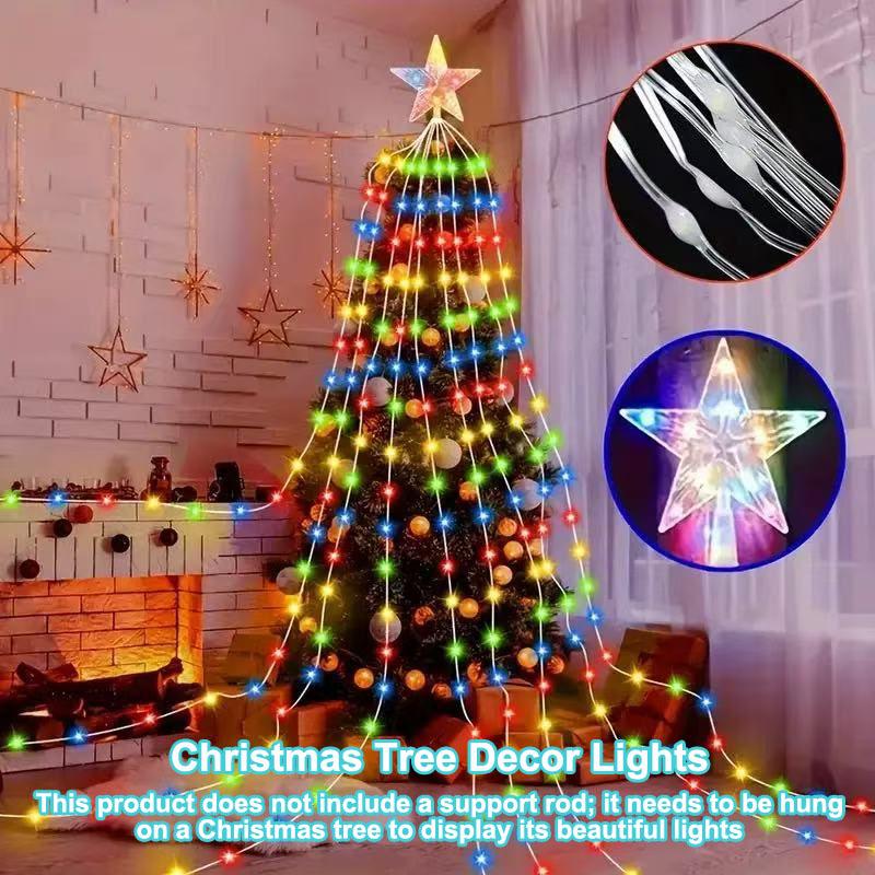 Solar Christmas Waterfall Lights, 200 LED Outdoor Waterproof String Lights, 8 Modes Fairy Lights for Holiday Decorations, Led Star Light