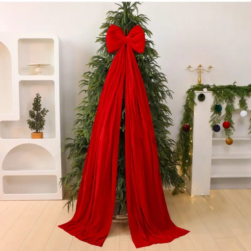 Velvet Bow Christmas Decoration, Thick Velvet Texture Holiday Ornament, Vintage, Reusable for Tree Top, Wreath, Window Display