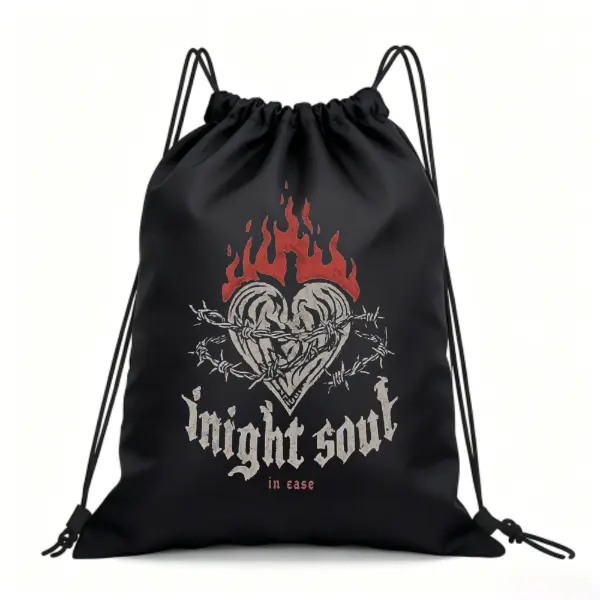 Gothic Barbwire Flaming Heart Drawstring Bag Y2K Grunge Gym Sackpack Waterproof Punk Rock Sport Backpack Gift for Girls #gothstyle #y2kaesthetic
