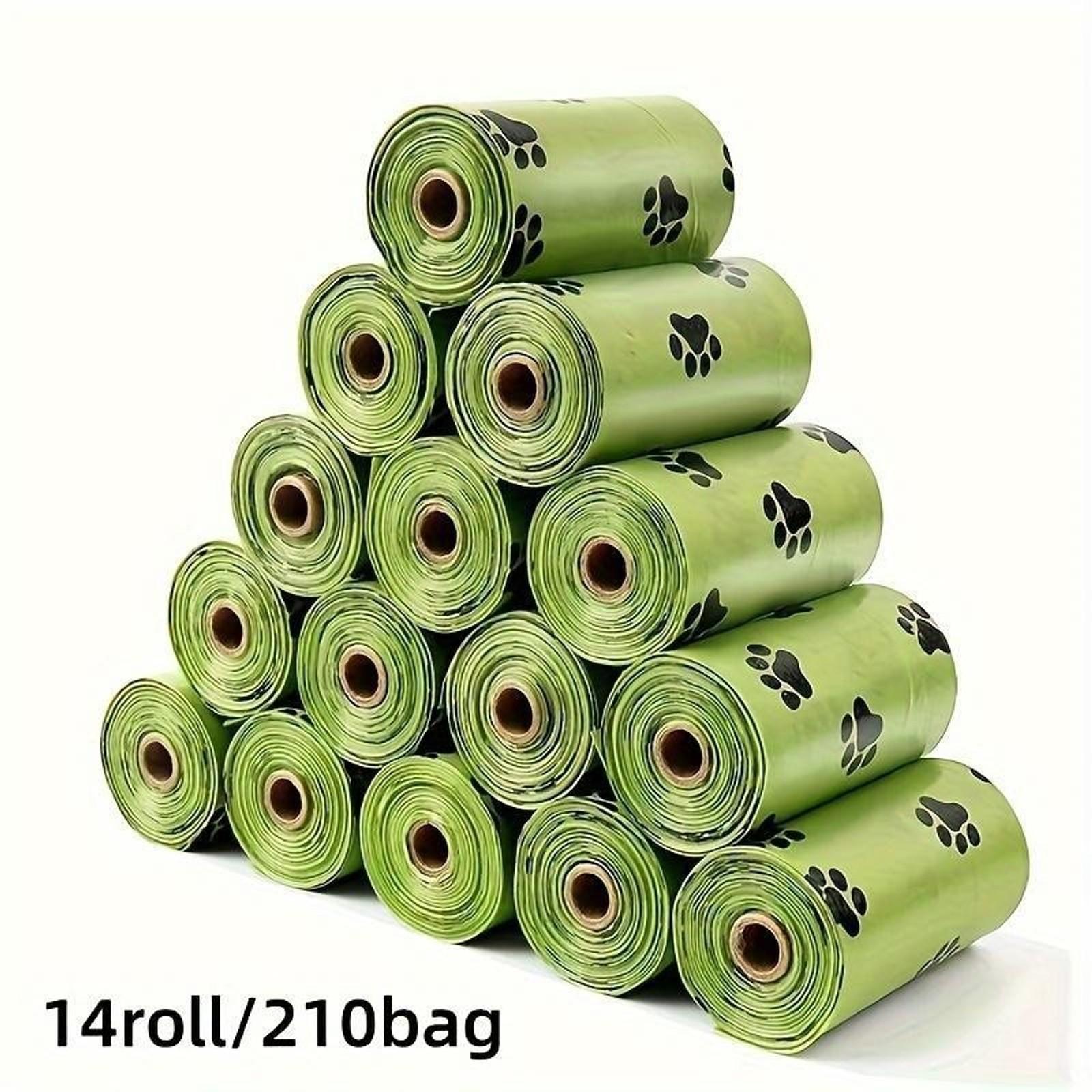 Dog Waste Bag with Paw Print Design, 14 Rolls Leak-proof Poop Bag, Durable Plastic Poop Bags for Pet Cleanup & Outdoor Use, Stretchable Litter Scooper