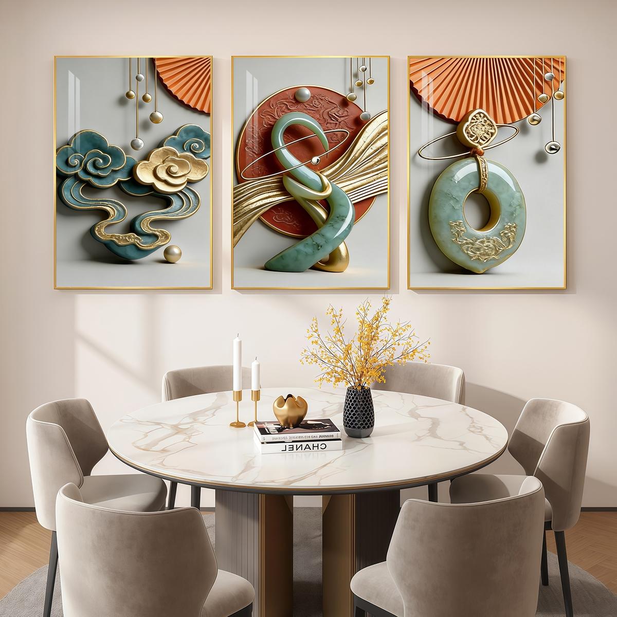 3 Counts Aluminum Alloy Framed Painting, Abstract Jade And Gold Art Sculpture Pictures, Home Decoration For Living Room, Bedroom, Office, Restaurant, Hallway Wall Decor, Odorless Print Artwork, Luxury Perfect Gift For Friends And Family