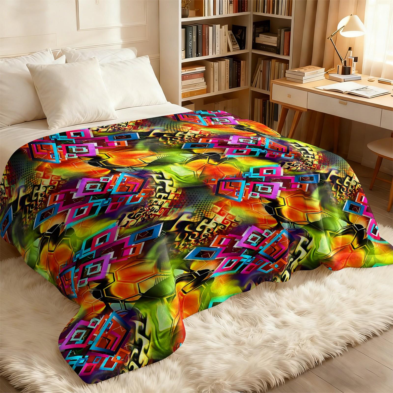 1 Pcs Boho Tribal Print Flannel Blanket, Ethnic Aztec Pattern Throw Blanket, Ultra Soft Fluffy Warm Blanket, Vivid HD Digital Print, Perfect Cozy Gift Blanket for Sofa, Bed, Dorm, Camping, Travel, All Season Use