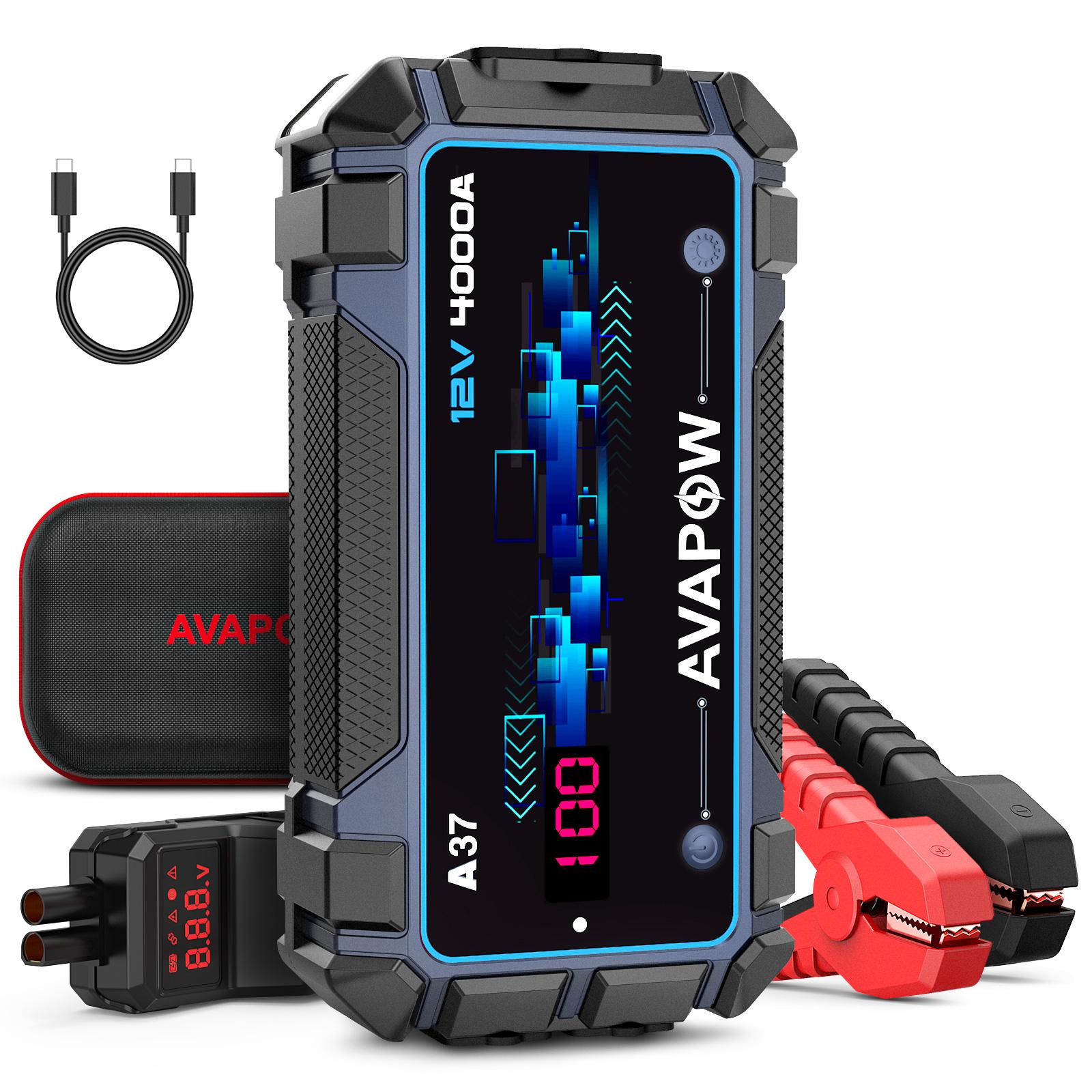 AVAPOW 4000A Car Battery Jump Starter–12V Portable Power for 10L Gas/10L Diesel Engines, Booster Function, PD 60W Fast Charging Lithium Jump Box Outdoorfun AVAPOW 4000A Car Battery Jump Starter–12V Portable Power for 10L Gas/10L Diesel Engines, Booster Function, PD 60W Fast Charging Lithium Jump Box Outdoorfun