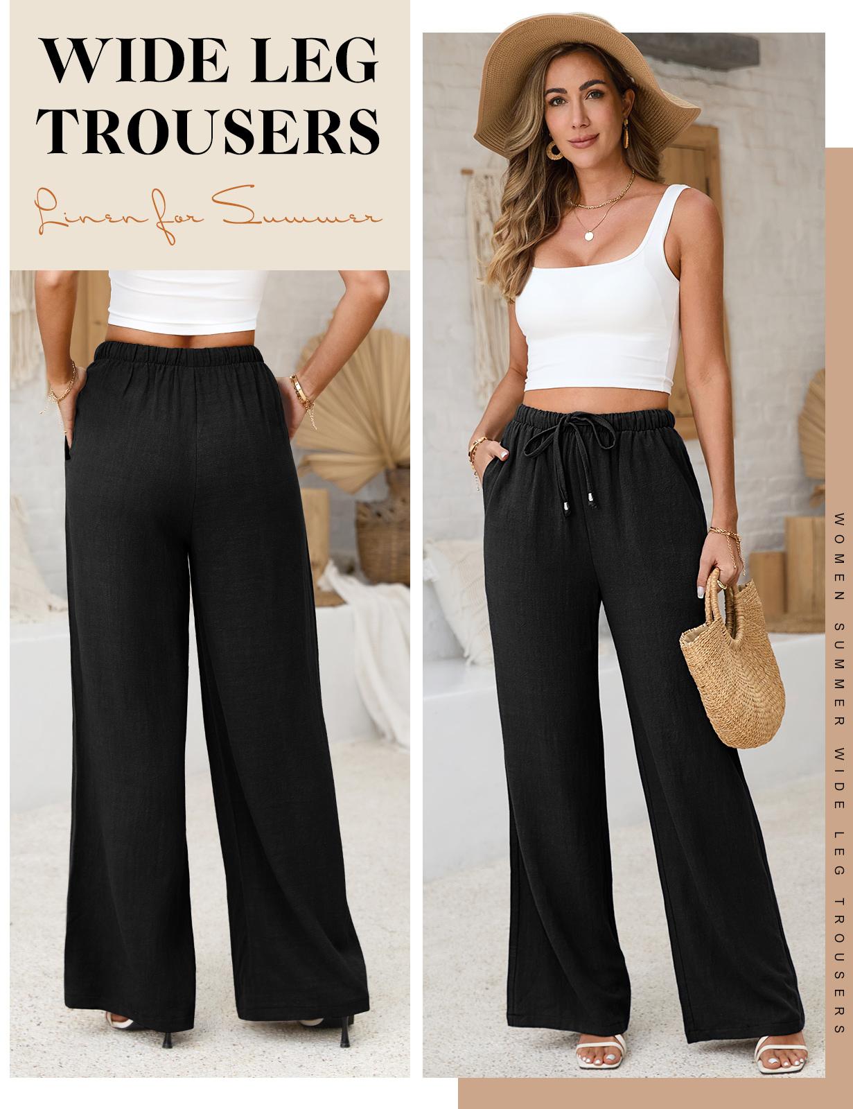 UMIPUBO Shop Womens Linen Pants Casual Wide Leg Pants Summer Palazzo Pants Loose Flowy Beach Pants Drawstring Elastic Trousers Womenswear Womenswear