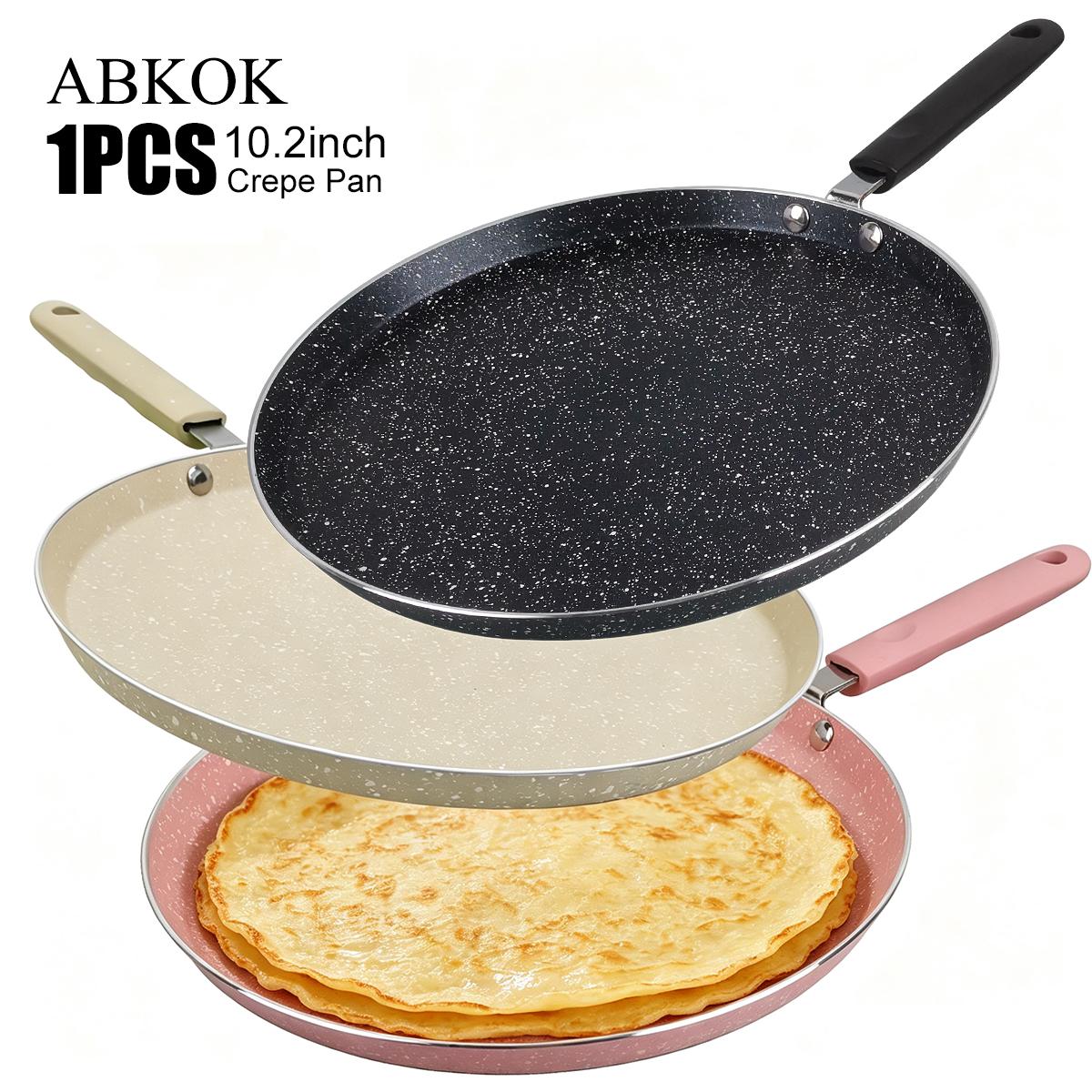 10.2 Inch Non-Stick Marble Crepe Pan, Flat Griddle Pancake Skillet, Compatible with Induction & Gas Stoves, Easy Clean Breakfast Cooking Pan